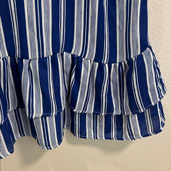 Striped Blue and White Women's Peplum Top, Size Large - Picture 5 of 5